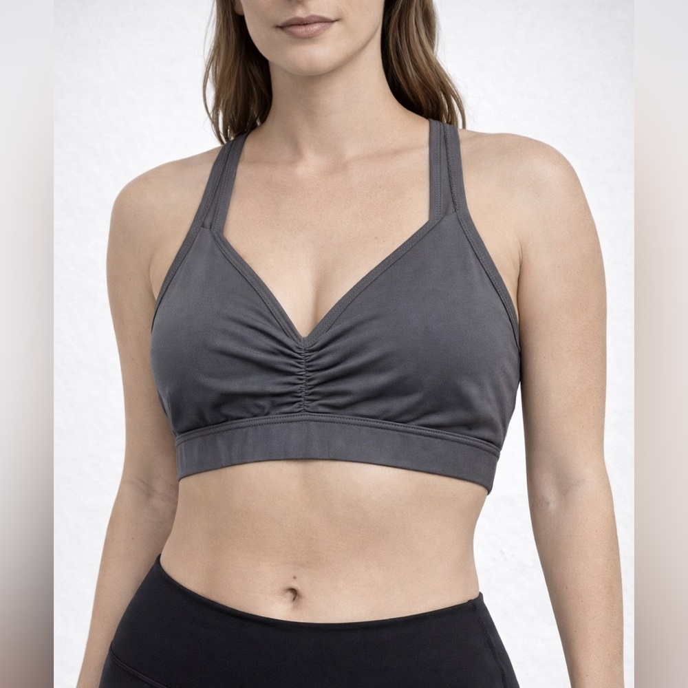 Handful Bra Women's XS Gray Ruched Front Y Back Active Wear Gym‎ Sports